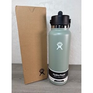 Hydro Flask 40 oz Wide Mouth Water Bottle with Flex Straw Cap Agave Green NEW